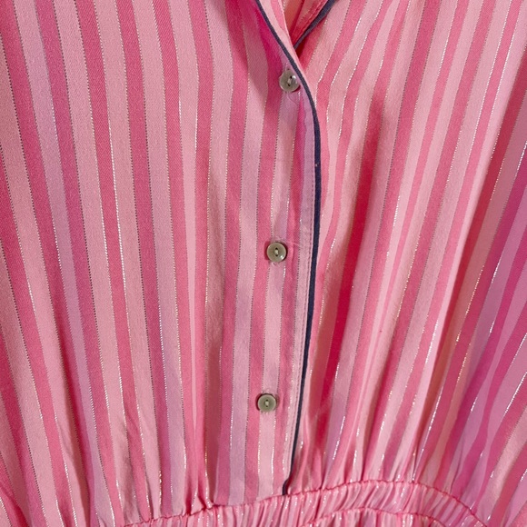 Like New Victoria Secret Flannel Pajama Sleep Romper Pink Striped - Picture 4 of 7